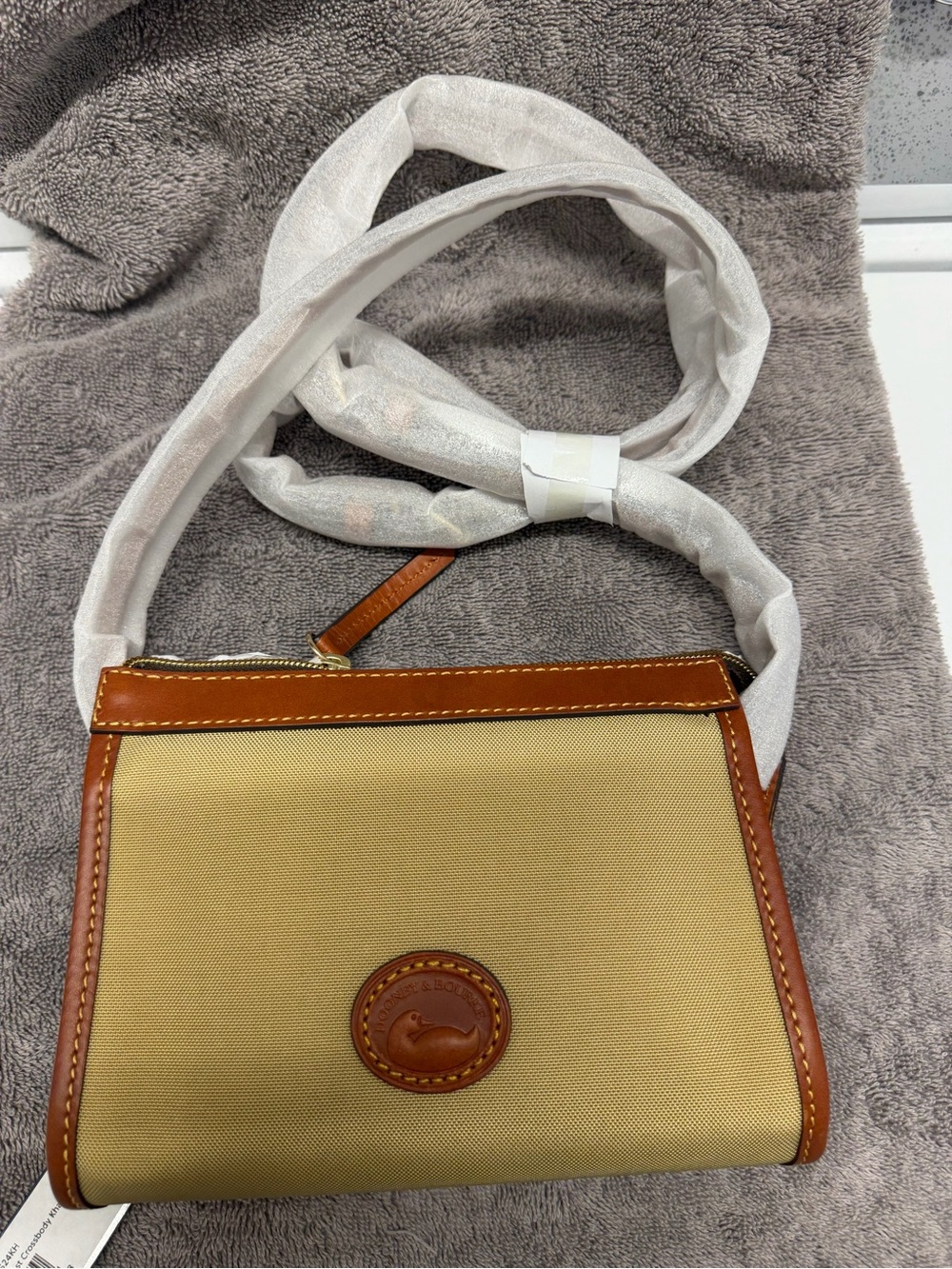 Dooney & Bourke Tan Canvas Crossbody with Brown Leather Trim